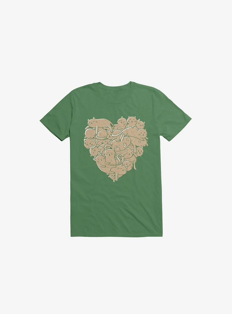 I Love Cats Heart Kelly Green T-Shirt