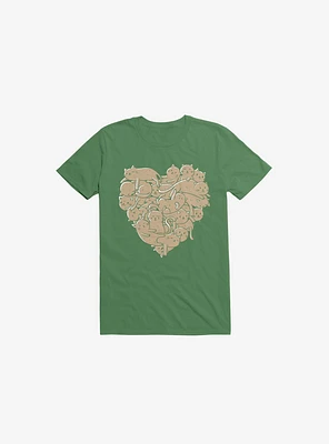 I Love Cats Heart Kelly Green T-Shirt