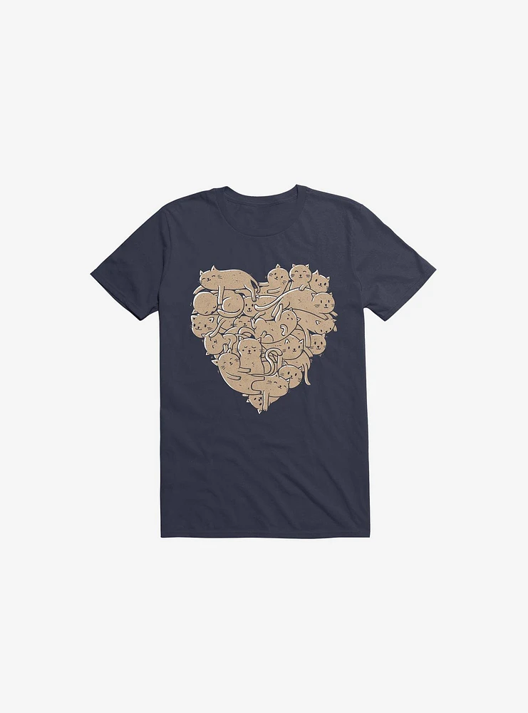 I Love Cats Heart Navy Blue T-Shirt