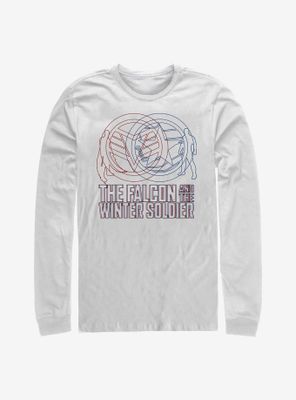 Marvel The Falcon And Winter Soldier Red Blue Wireframe Long-Sleeve T-Shirt