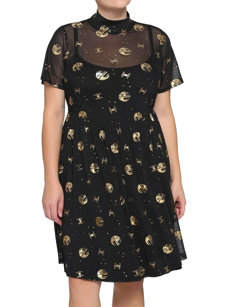 Lucasfilm 50th Anniversary Star Wars Gold & Black Death Star Mock Neck Dress Plus Size