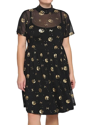 Lucasfilm 50th Anniversary Star Wars Gold & Black Death Star Mock Neck Dress Plus Size