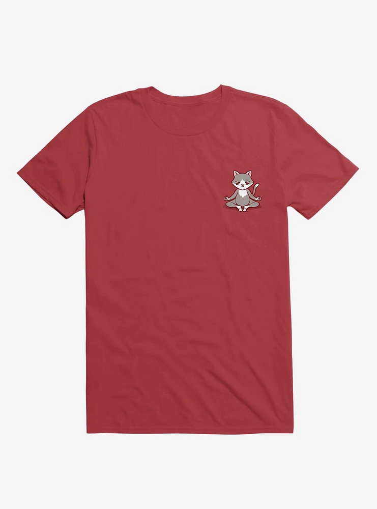 Cat Animals Meditation Zen Buddhism Red T-Shirt