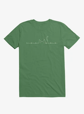 Cat Line Heartline Kelly Green T-Shirt