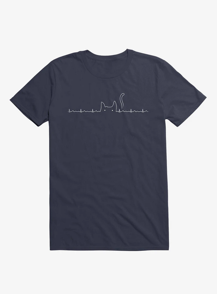 Cat Line Heartline Navy Blue T-Shirt