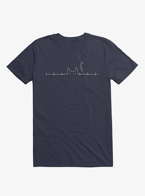 Cat Line Heartline Navy Blue T-Shirt