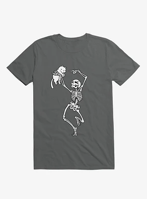 Dancing Skeleton With A Cat Charcoal Grey T-Shirt