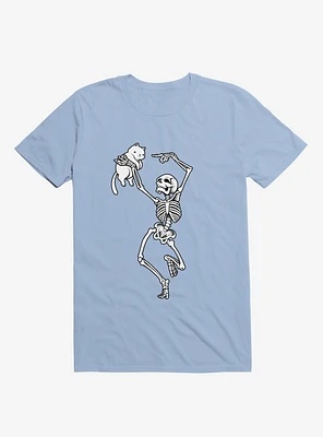 Dancing Skeleton With A Cat Light Blue T-Shirt