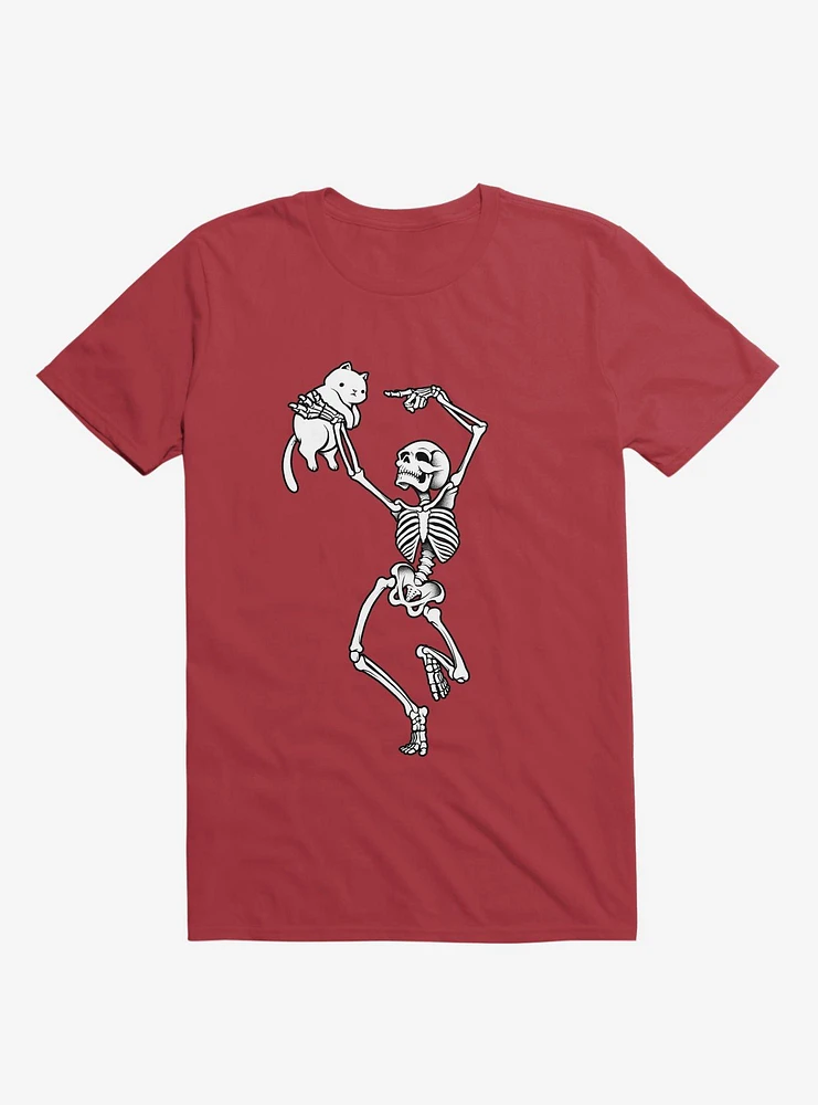 Dancing Skeleton With A Cat Red T-Shirt