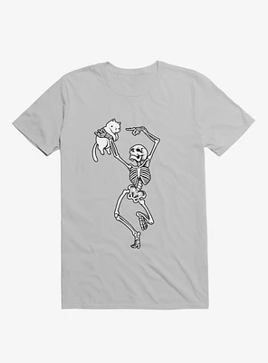 Dancing Skeleton With A Cat Ice Grey T-Shirt