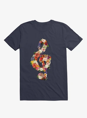 Flower Music Heart Navy Blue T-Shirt