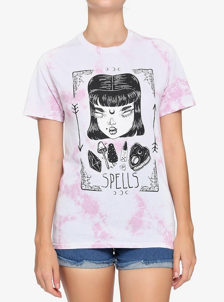Spells Pink Tie-Dye Boyfriend Fit Girls T-Shirt By Lolle