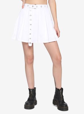 White Grommet Belt Pleated Skirt