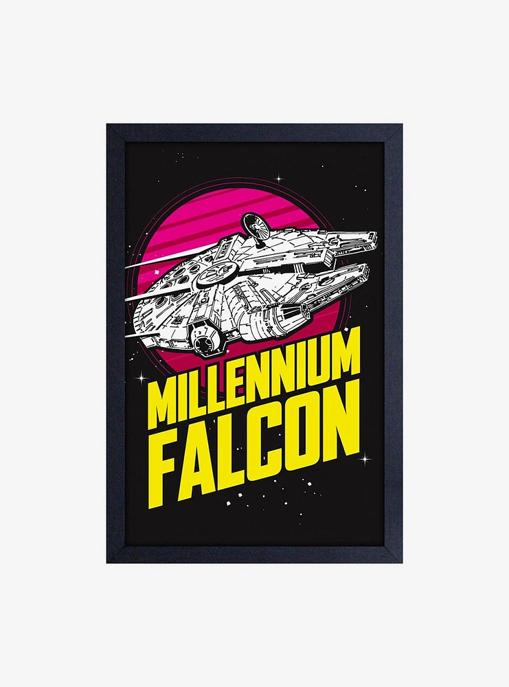 Star Wars Millenium Falcon Retro Framed Wood Wall Art