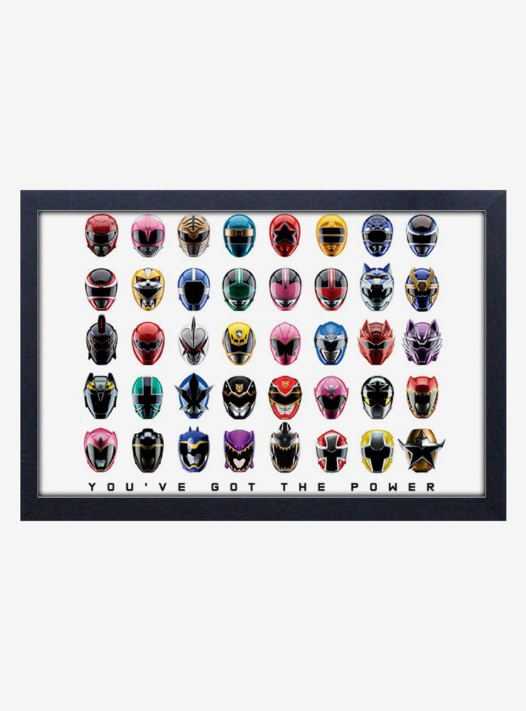 Mighty Morphin Power Rangers Helmets Framed Wood Wall Art