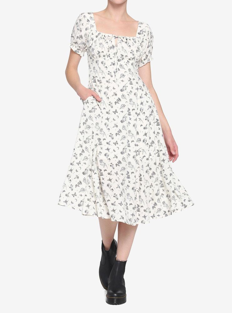 Ivory Floral Mushroom Empire Midi Dress