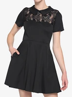 Black Collar Lace Illusion Skull Panel Dress