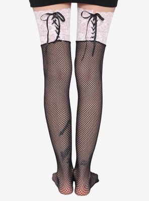 Black & Pink Lace Fishnet Thigh Highs