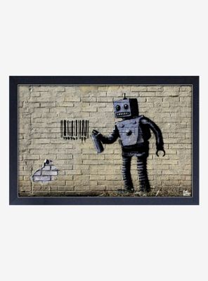 Banksy Barcode Robot Framed Wood Wall Art