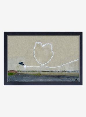 Banksy Biplane Heart Framed Wood Wall Art
