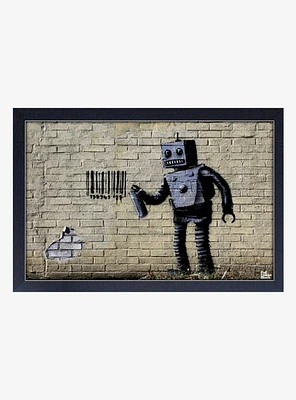 Banksy Barcode Robot Framed Wood Wall Art