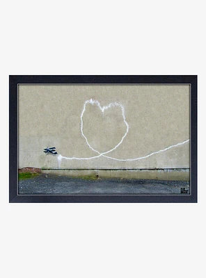 Banksy Biplane Heart Framed Wood Wall Art