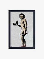 Banksy Caveman Waiter Framed Wood Wall Art