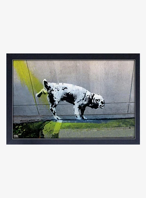 Banksy Doggy Go Pee Framed Wood Wall Art