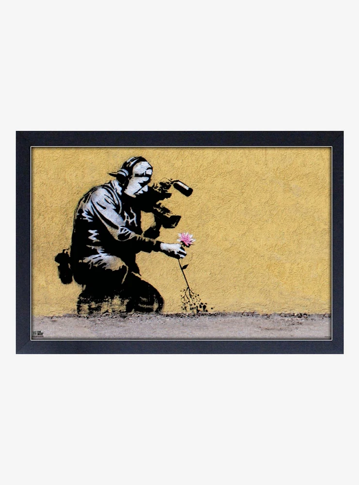 Banksy Flower On Film Framed Wood Wall Art