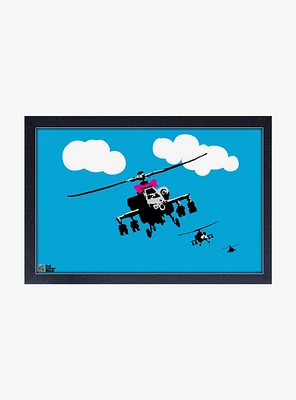 Banksy Helicopters Framed Wood Wall Art
