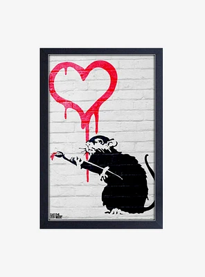Banksy Love Rat Framed Wood Wall Art