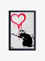 Banksy Love Rat Framed Wood Wall Art