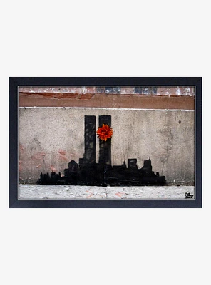 Banksy Twin Towers Framed Wood Wall Art