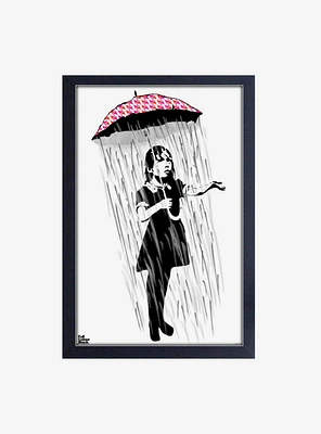 Banksy Umbrella Girl Framed Wood Wall Art