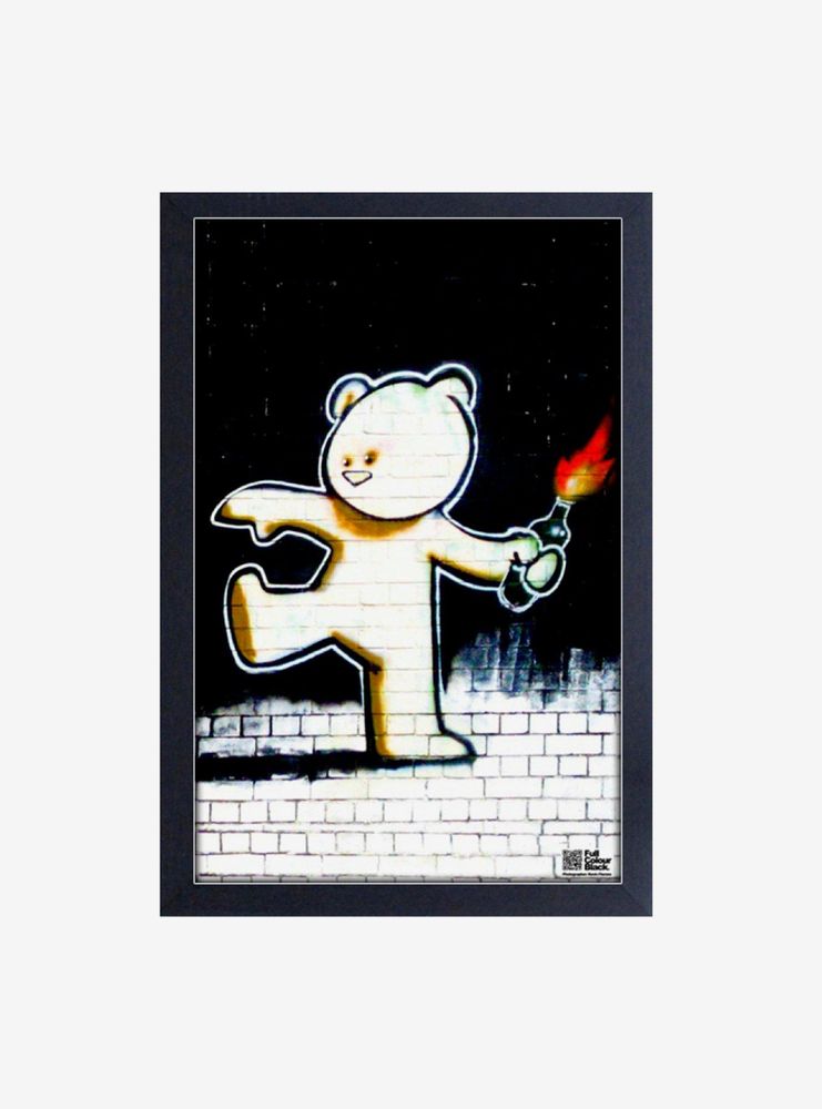 Banksy Firebomb Teddy Framed Wood Wall Art