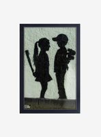 Banksy Girl With Stick Framed Wood Wall Art