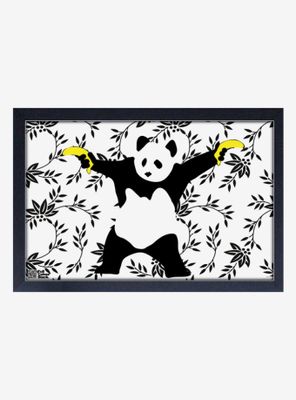 Banksy Panda Bananas Framed Wood Wall Art