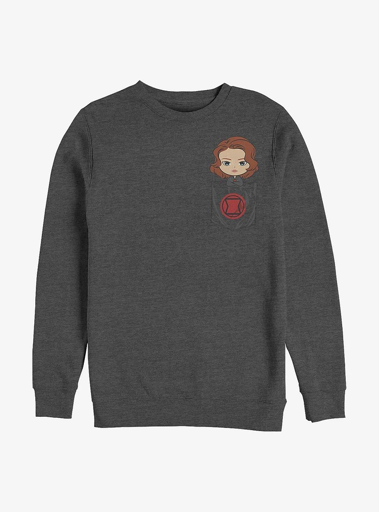 Marvel Black Widow Faux Pocket Crew Sweatshirt