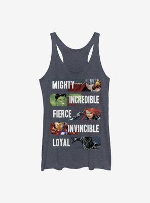 Marvel Avengers Character Adjectives Womens Tank Top