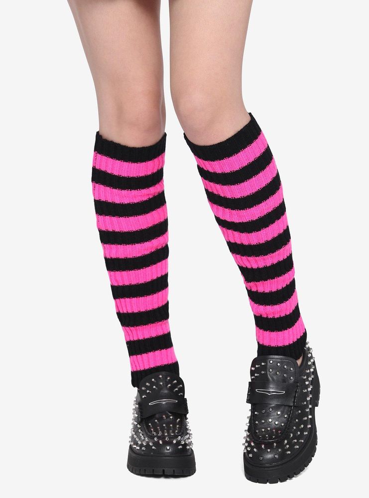 Pink & Black Stripe Leg Warmers