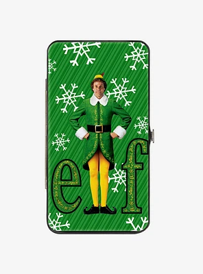 Elf Buddy The Elf Logo Pose Snowflakes Greens White Hinge Wallet