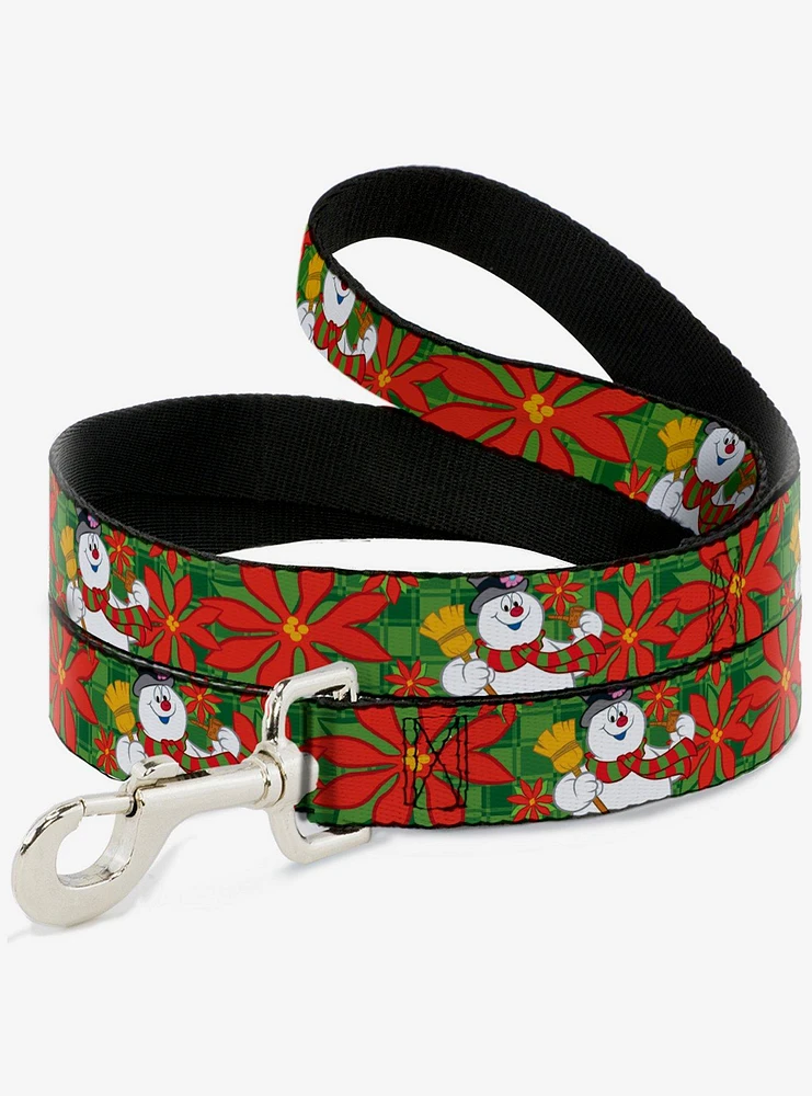 Frosty The Snowman Poinsetta Plaid Dog Leash