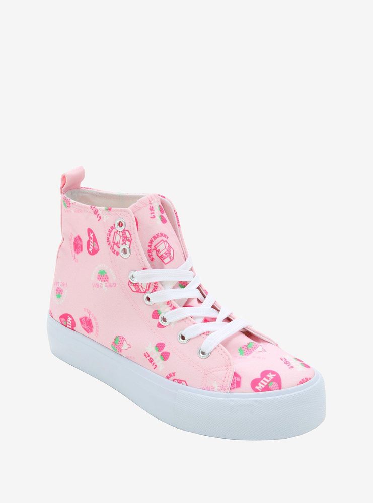 Pink Strawberry Milk High-Top Sneakers