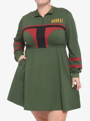 Her Universe Star Wars Boba Fett Zip-Neck Long-Sleeve Dress Plus