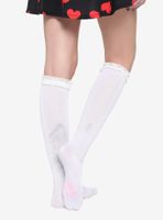 White & Pink Kitty Paw Knee-High Socks
