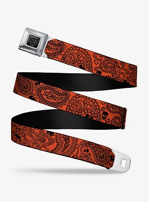 Bandana Skull Print Seatbelt Belt Orange Black