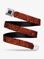 Bandana Skull Print Seatbelt Belt Orange Black