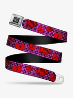 Broken Hearts & Roses Seatbelt Belt Fuchsia Plaid