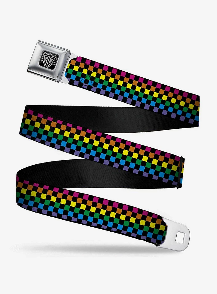 Checker Print Seatbelt Belt Neon Rainbow