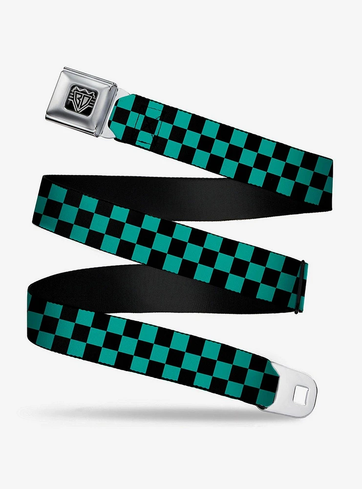 Checker Print Seatbelt Belt Teal